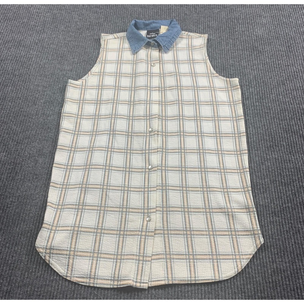 Stefano Basics Top Womens Medium White Plaid Pearl Snap Western Deadstock 90s